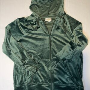 Offline Aerie Velour Zip Hoodie Womens XS Green Athleisure Cozy Jacket